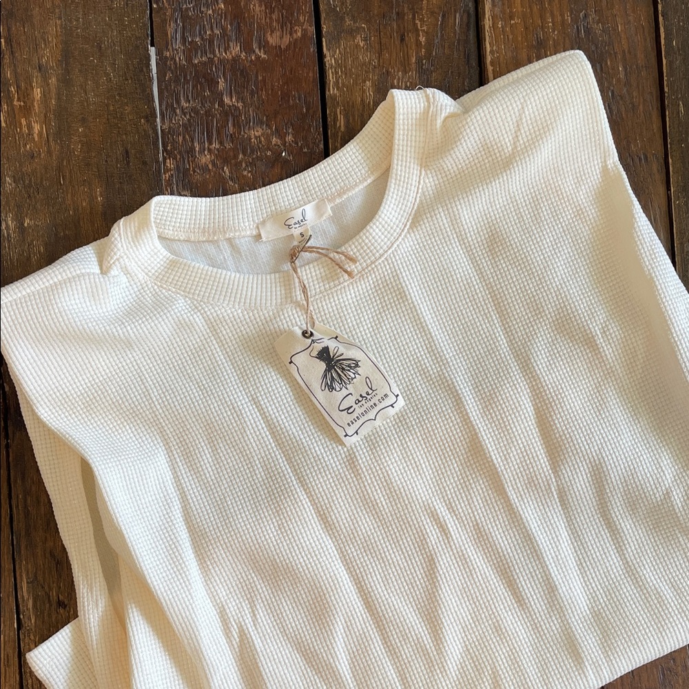 Cream Waffle Knit Top by Easel LA